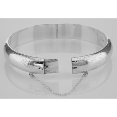 Sterling Silver Bangle Bracelet Engraved Design 12 mm - B-12