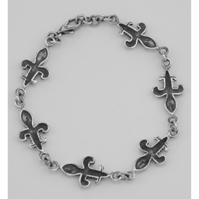 Antique Style French Fleur de Lis Bracelet - Sterling Silver - 8 Inches Long - B-700