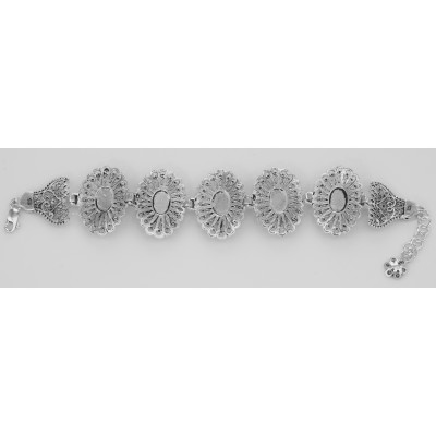 Antique Style Black Onyx Filigree Bracelet - Sterling Silver - BT-349