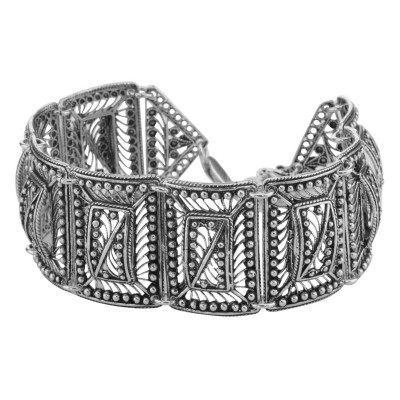 Beautiful Antique Victorian Style Filigree Bracelet - Sterling Silver - BT-98