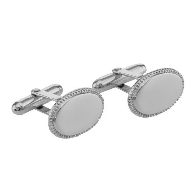 Classic Engravable Sterling Silver Oval Cuff Links w/ Beaded Border - CF-715