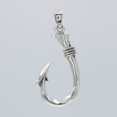 Large Men's Classic Barbed Fish Hook barb Pendant - Sterling Silver - CH-6187