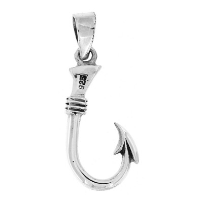 Small Barbed Fish Hook Pendant - Sterling Silver - CH-6189