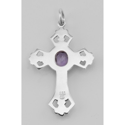 Cross Pendant with Amethyst - Sterling Silver - CR-12211-AM