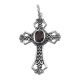 Cross Pendant with Garnet - Sterling Silver - CR-12211-G