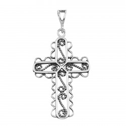Twisted Rope Design Filigree Cross Pendant - Sterling Silver