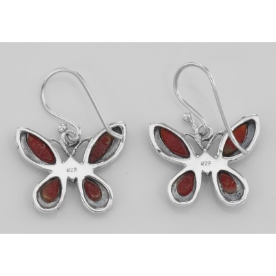 Red Carnelian Marcasite Butterfly Earrings Sterling Silver - E-258