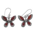Red Carnelian Marcasite Butterfly Earrings Sterling Silver