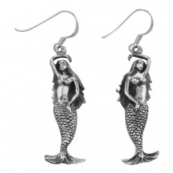 Unique Sea Mermaid Earrings with French Wire - Sterling Silver