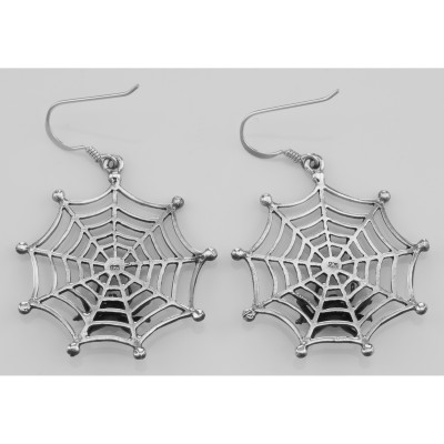 Spider in Web Earrings - Sterling Silver - Halloween - E-5884