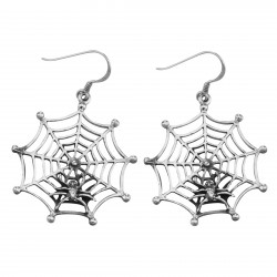 Spider in Web Earrings - Sterling Silver - Halloween