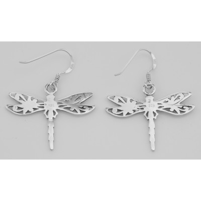 Cute Filigree Dragonfly Earrings - Sterling Silver - E-7300