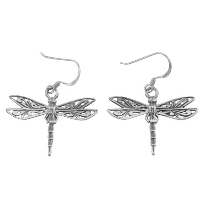 Cute Filigree Dragonfly Earrings - Sterling Silver - E-7300