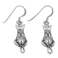 Cute Kitty Cat Filigree French Wire Earrings in Fine Sterling Silver