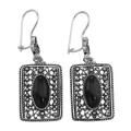 Classic Antique Style Rectangular Black Onyx Earrings - Sterling Silver