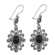 Antique Style Black Onyx Earrings with Flower Design - Sterling Silver - ET-031