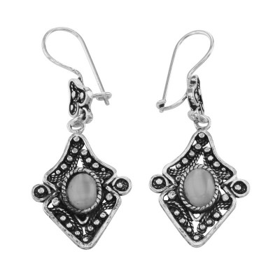 French Wire Moonstone Dangle Earrings - Sterling Silver - ET-033