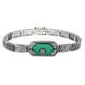 Victorian Style Filigree Bracelet w/ Green Onyx & Diamond 7 1/4 Sterling Silver