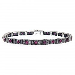 Beautiful Victorian Style Ruby Filigree Link Bracelet in fine Sterling Silver Beautiful Victorian Style Ruby Filigree Link Bracelet in fine Sterling Silver