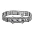Art Deco Style Filigree Bracelet with 3 Natural Blue Sapphires - Sterling Silver