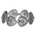 Victorian Style Filigree Heart Bracelet Diamond and Sapphire Sterling Silver