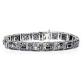 Art Deco Style Blue Sapphire  White Topaz Filigree Bracelet Sterling Silver