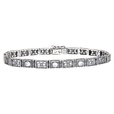 Victorian Style 3 Stone White Topaz Filigree Bracelet in Fine Sterling Silver - FB-20-WT