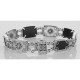 Victorian Style Camphor Glass Onyx Diamond Filigree Bracelet Sterling Silver - FB-21-O-CR