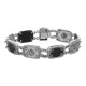 Victorian Style Camphor Glass Onyx Diamond Filigree Bracelet Sterling Silver - FB-21-O-CR