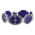 Victorian Style Blue Lapis Lazuli Diamond Filigree Bracelet - Sterling Silver