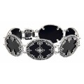 Victorian Style Black Onyx Diamond Filigree Bracelet - Sterling Silver
