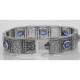 Beautiful Art Deco Style Syn. Blue Sapphire Filigree Bracelet - Sterling Silver - FB-306-SYN