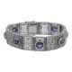 Beautiful Art Deco Style Syn. Blue Sapphire Filigree Bracelet - Sterling Silver - FB-306-SYN