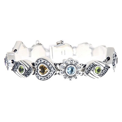 Slide Bracelet Garnet Peridot Citrine Amethyst Blue Topaz 7 3/4 Sterling Silver - B-393