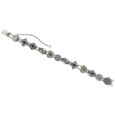 Slide Bracelet Garnet Peridot Citrine Amethyst Blue Topaz 7 3/4 Sterling Silver - B-393