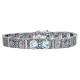 Art Deco Style Filigree Bracelet Genuine Blue Topaz  Diamond Sterling Silver - FB-42-BT