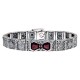 Art Deco Style Filigree Bracelet Genuine Garnet  Diamond Sterling Silver - FB-42-G