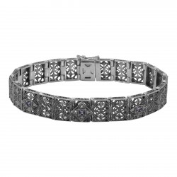 Victorian Style Amethyst and Diamond Filigree Link Bracelet - Sterling Silver