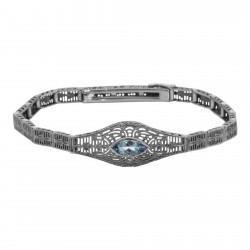 Victorian Style Blue Topaz Filigree Link Bracelet in Fine Sterling Silver