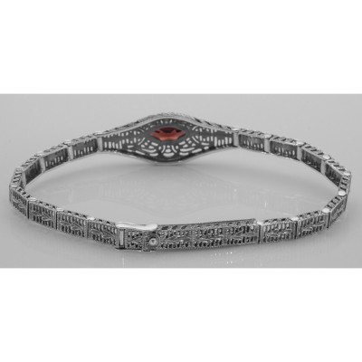 Victorian Style Garnet Filigree Link Bracelet in Fine Sterling Silver - FB-51-G