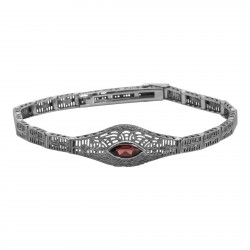 Victorian Style Garnet Filigree Link Bracelet in Fine Sterling Silver