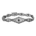 Art Deco Style Blue Sapphire Filigree Bracelet - Sterling Silver 7 1/4 inches