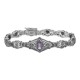 Victorian Style Amethyst  Diamond Filigree Link Bracelet Sterling Silver - FB-56-AM