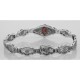 Victorian Style Red Garnet  Diamond Filigree Link Bracelet - Sterling - FB-56-G