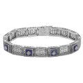 Art Deco Style Filigree Link Bracelet Blue Lapis  Diamonds - Sterling Silver