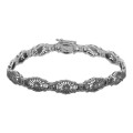 Beautiful Victorian Style 3 Diamond Filigree Link Bracelet - Sterling Silver