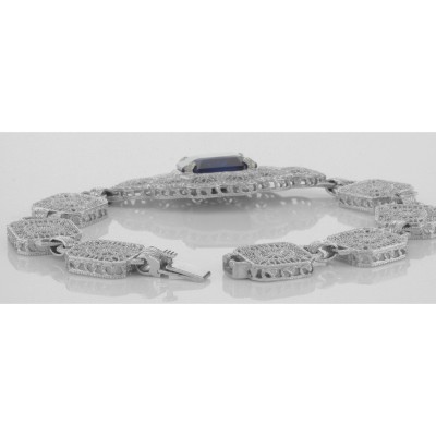 Victorian Style Filigree Bracelet w/Syn Blue Sapphire in Fine Sterling Silver - FB-69-SYN