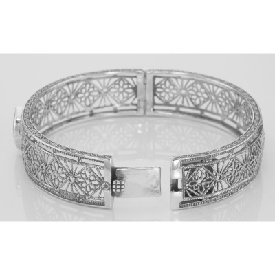 Victorian Style Filigree Blue Topaz Bangle Bracelet In Fine Sterling Silver - FBB-2-BT