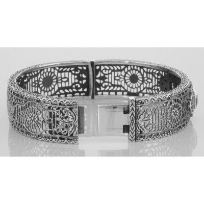 Art Deco Style Amethyst and Diamond Filigree Bangle Sterling Silver - FBB-5-AM