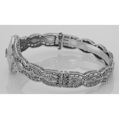 Art Deco Style Camphor Glass Crystal / Diamond Bangle Bracelet - Sterling Silver - FBB-7-CR